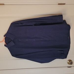 Club Room, Navy Blue and White Checkered Button Down Shirt, Size 17 34/35